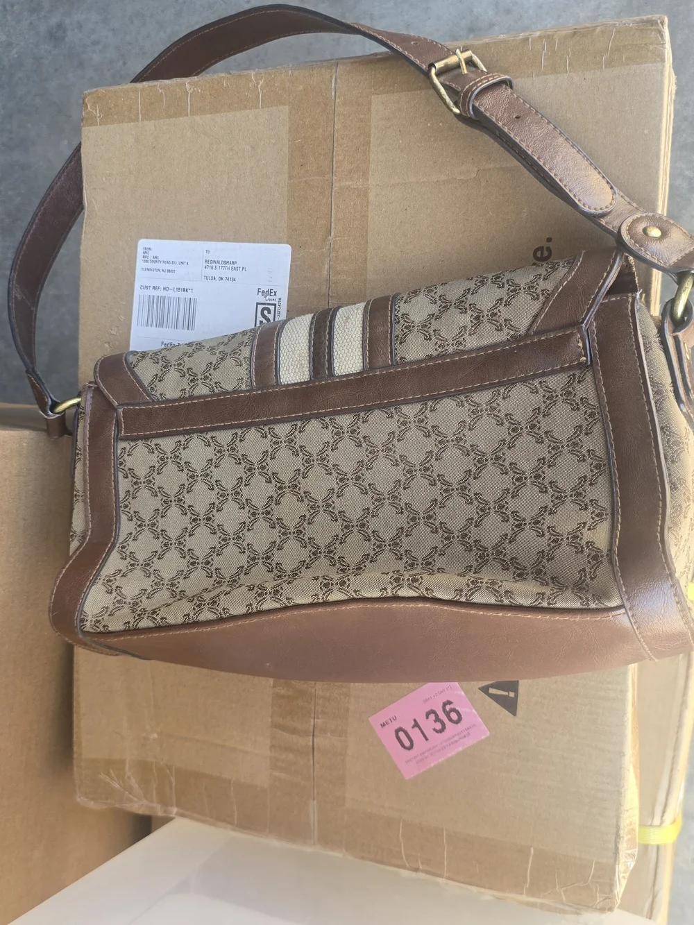 Rosetti Brown Patterned Canvas & Leather Messenger Bag